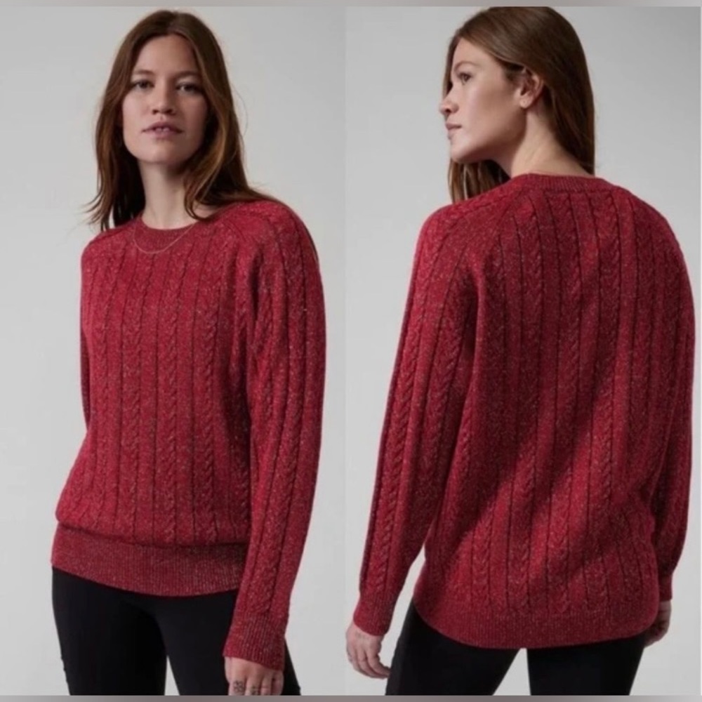 Athleta Oversized Crewneck Wool Blend Metallic Knit Sweater Size 1X